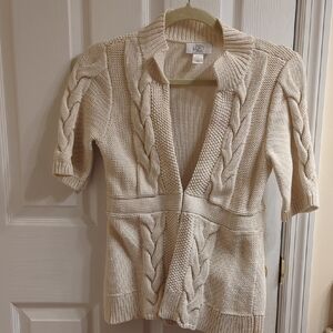 LOFT Cream Cable Knit Open Cardigan